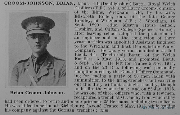 Croom-Johnson B Lt 4th Royal Welsh Fusiliers Obit