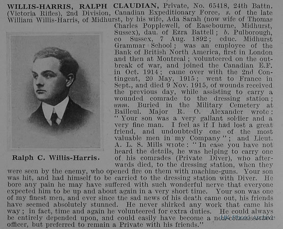 Willis-Harris R C Pte 65418 24th Canadian Expeditionary Force Obit