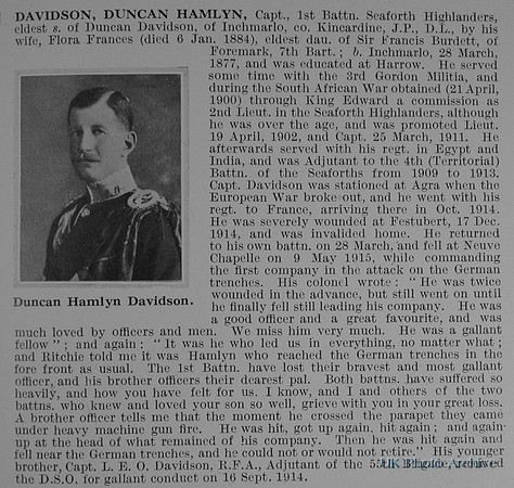 Davidson D H Captain 1st Seaforth Highlanders Obit