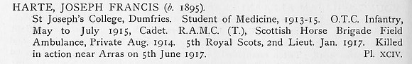Harte J F 2nd Lt 5th Royal Scots Obit