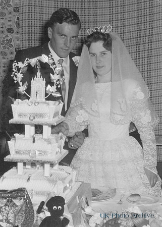 Terence E Dack And Heather M Martins Cutting Their Wedding Cake Aldborough Norfolk 29th Aug 1964