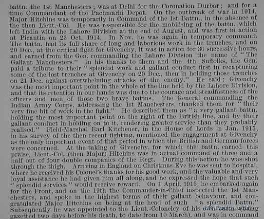 Hitchins H W E Lt Col 1st Manchester Regiment Obit Part 2