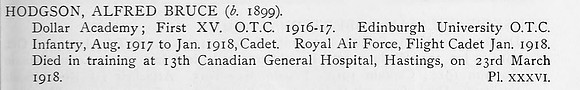 Hodgson A B Flight Cadet Royal Air Force Obit