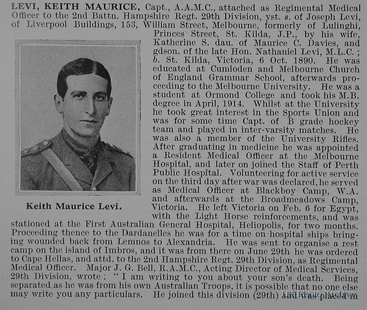 Levi K M Captain Australian Army Medical Corps Obit Part 1