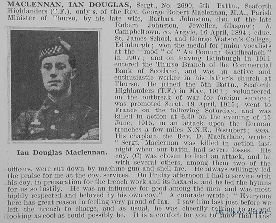 MacLennan I D Sergt 2690 5th Seaforth Highlanders Obit Part 1