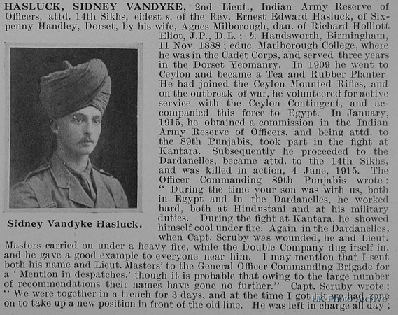 Hasluck S V 2nd Lt Indian Army Obit Part 1
