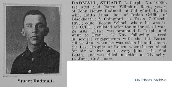 Radmall S L/Cpl 10009 1st Attd 2nd Wiltshire Regiment Obit