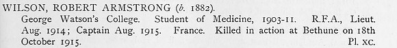Wilson R A Captain Royal Field Artillery Obit