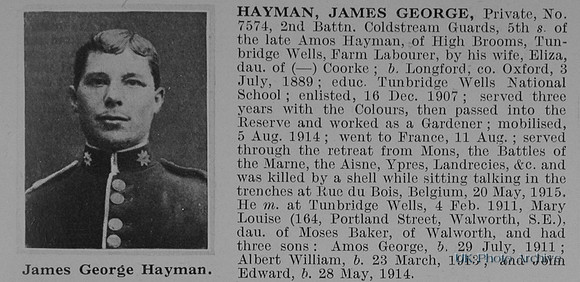 Hayman J G Pte 7574 2nd Coldstream Guards Obit