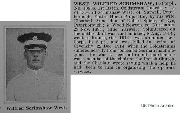 West W S L/Cpl 10886 1st Coldsteam Guards Obit De Ruvigny Roll Of Honour Vol 1