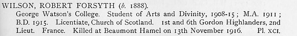 Wilson R F 2nd Lt Gordon Highlanders Obit