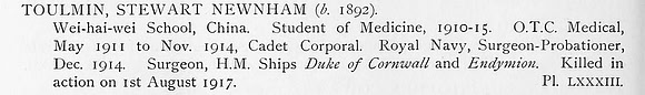Toulmin S N Surgeon Royal Navy Obit