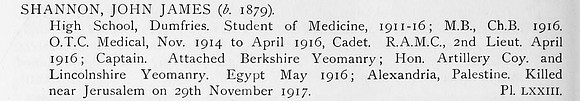 Shannon J J Captain Royal Army Medical Corps