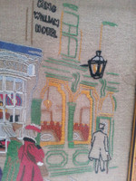 Vintage Framed Embroidered Picture/Panel Victorian Toy Shop And Hotel