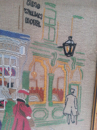 Vintage Framed Embroidered Picture/Panel Victorian Toy Shop And Hotel