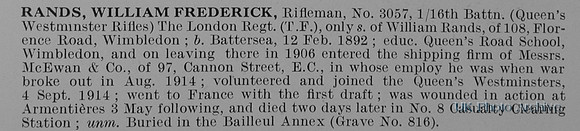 Rands W F Rfn 3057 16th London Regiment Obit