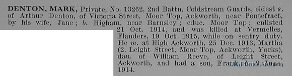 Denton M Pte 13262 2nd Coldstream Guards Obit
