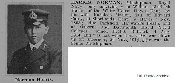 Harris N Midshipman HMS Bulwark Royal Navy Obit