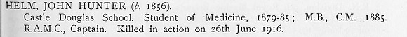 Helm J H Captain Royal Army Medical Corps Obit