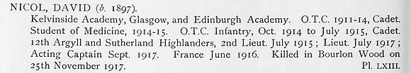 Nicol D 2nd Lt 12th Argyll And Sutherland Highlanders Obit