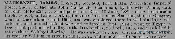 MacKenzie J L/Sergt 806 15th Australian Imperial Force Obit