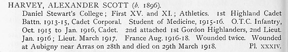 Harvey A S Lt 1st Gordon Highlanders Obit