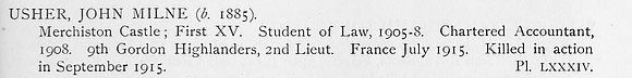 Usher J M 2nd Lt 9th Gordon Highlanders  Obit
