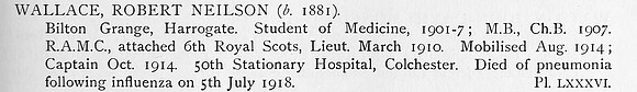 Wallace R N Captain Royal Army Medical Corps Obit