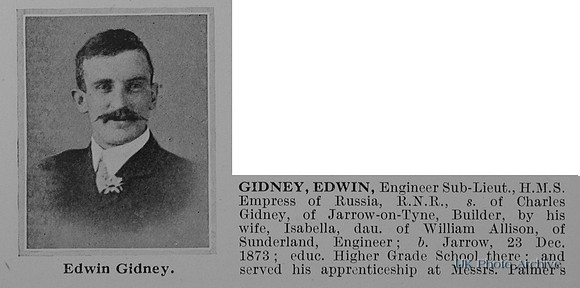 Gidney E Eng Sub Lt HMS Empress Of Russia Royal Naval Reserve Obit Part 1