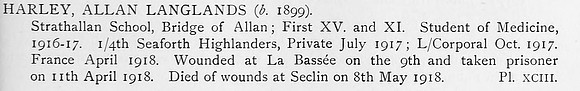 Harley A L L/Cpl 4th Seaforth Highlanders Obit