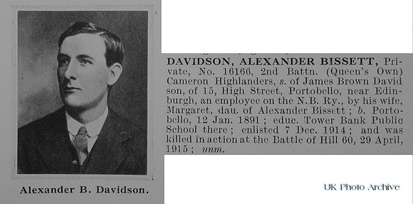 Davidson A B Pte 16166 2nd Cameron Highlanders Obit