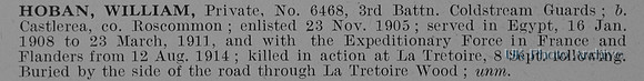 Hoban W Pte 6468 3rd Coldstream Guards Obit