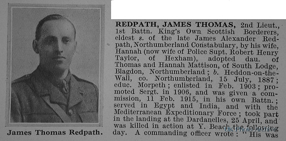 Redpath J T 2nd Lt 1st King Own Scottish Borderers Obit Part 1 D Ruvignys Roll Of Honour Vol 1