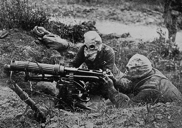Machine Gunners Equipped With Gas Masks