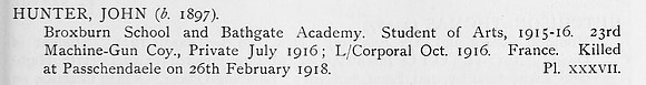 Hunter J LCpl Machine Gun Corps Obit