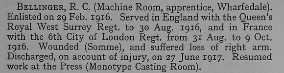 Bellinger R C Pte 6th London Regiment