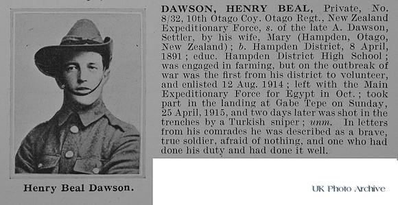Dawson H B Pte 8-32 Otago Regiment NZEF Obit