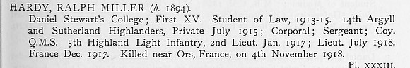 Hardy R M Lt 5th Highland Light Infantry Obit