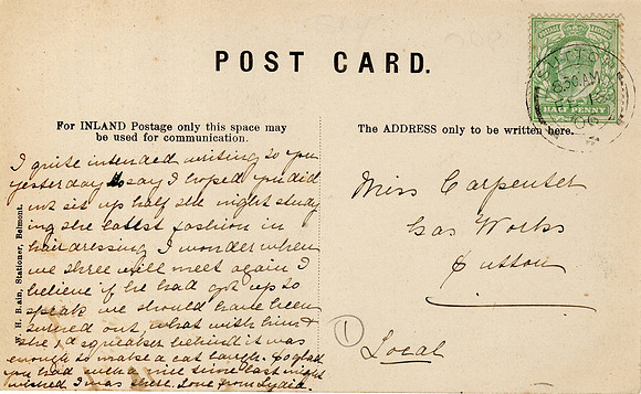 Postcard To Miss Carpenter Gas Works Sutton 1906 Sutton Postmark