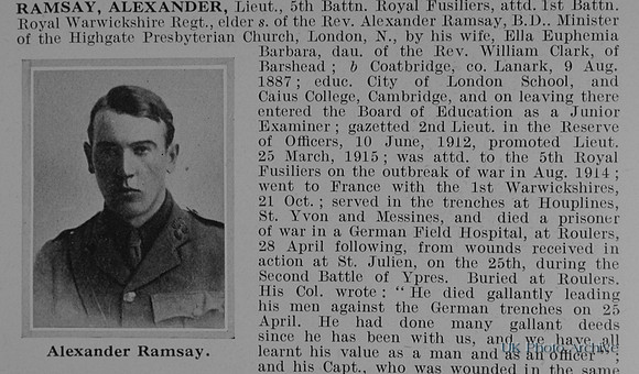 Ramsay A Lt 5th Royal Fusiliers Attd 1st Royal Warwickshire Regiment Obit Part 1