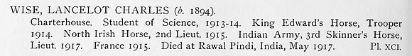 Wise L C Lt Indian Army Obit