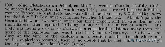 Dunne P Pte 73537 28th Canadian Expeditionary Force Obit Part 2