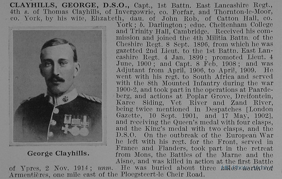 Clayhills G Captain DSO 1st East Lancs Regiment Obit