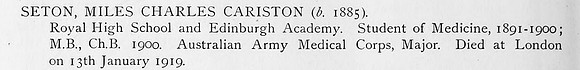 Seton M C C Major Australian Army Medical Corps