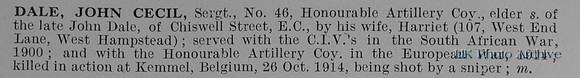 Dale J C Sergt 46 Honourable Artillery Company Obit