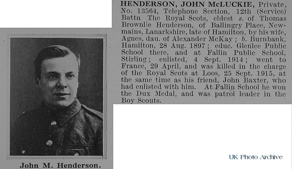 Henderson J M Pte 13564 12th Royal Scots Obit