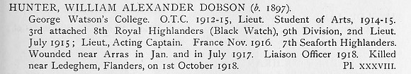 Hunter W A D Lt 8th Black Watch Obit