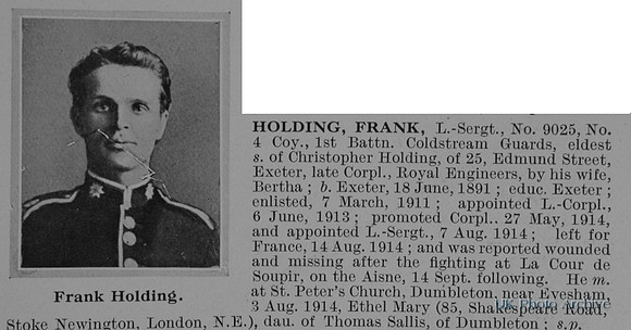 Holding F L/Sergt 9025 1st Coldstream Guards Obit