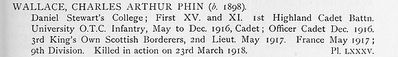 Wallace C A P 2nd Lt 3rd Kings Own Scottish Borderers Obit