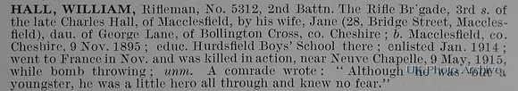 Hall W Rfn 5312 2nd  Rifle Brigade Obit